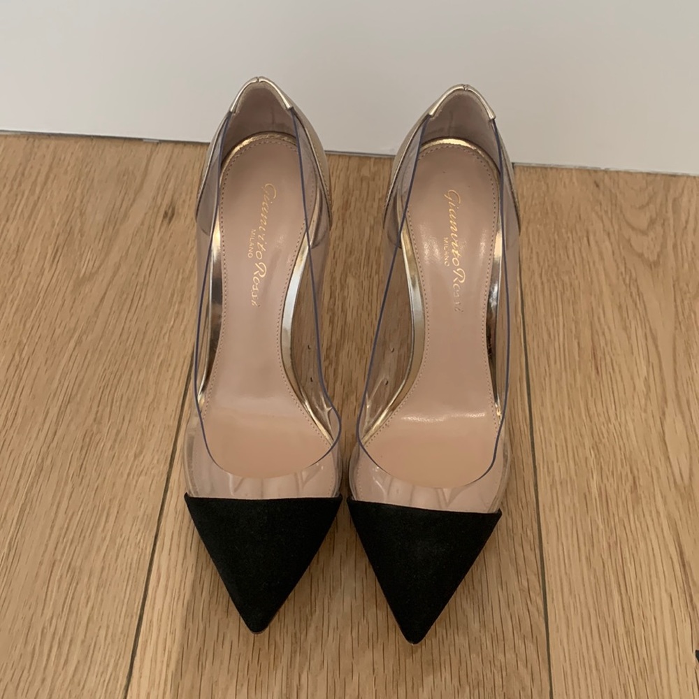 Gianvito Rossi Plexi Gold Black Pumps Size 35 Gem